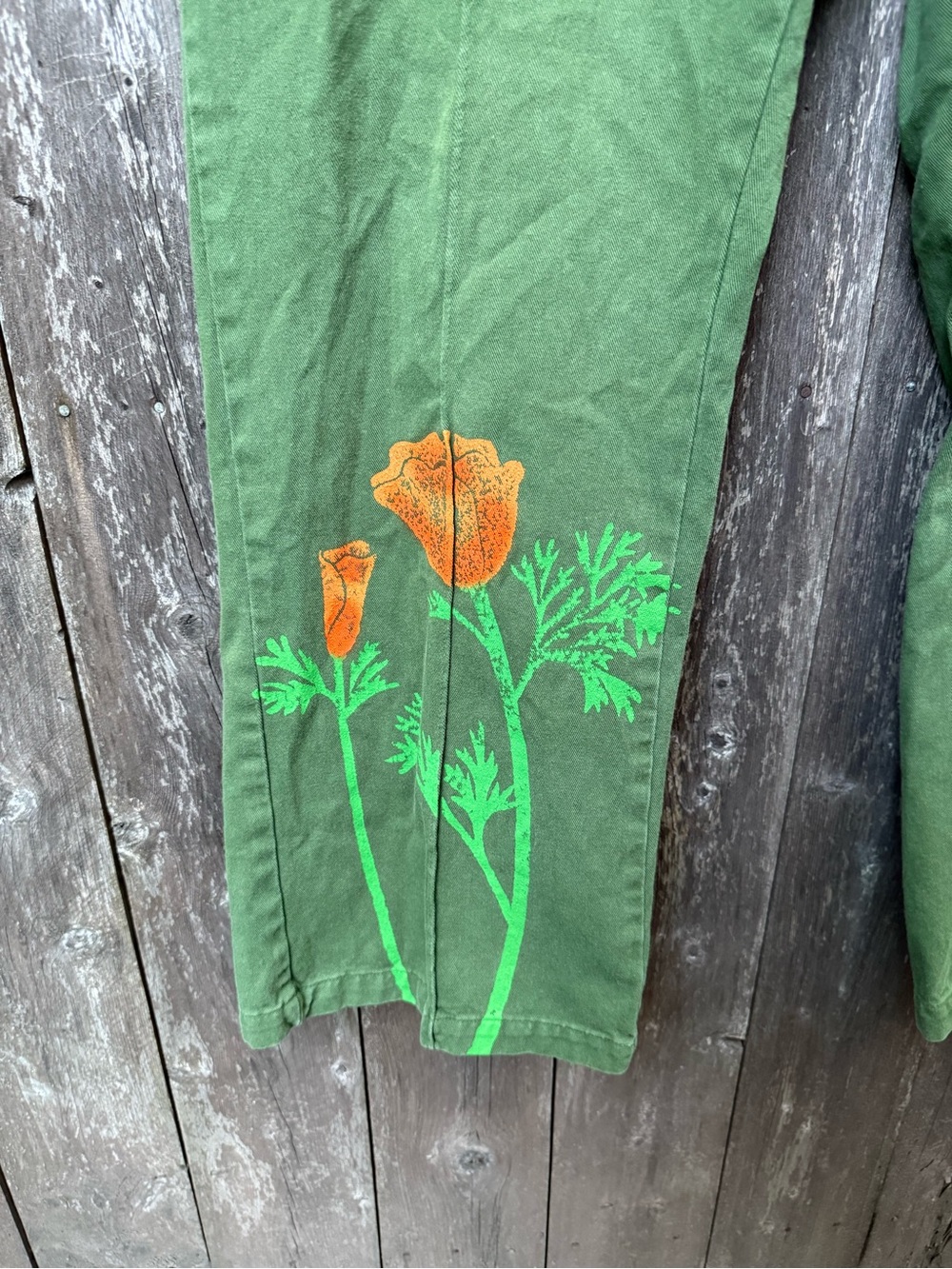 Big Bud Press Western California Poppy Green Floral Embroidered Wide-Leg Pants S - Picture 7 of 12